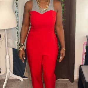 Red Asos Strapless Jumpsuit